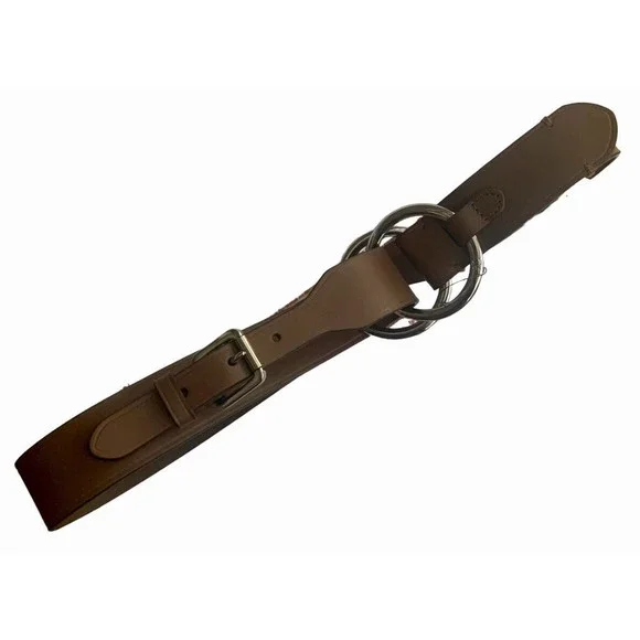 Ralph Lauren Polo Brown Leather Double Ring Belt Womens Silver Equestrian
